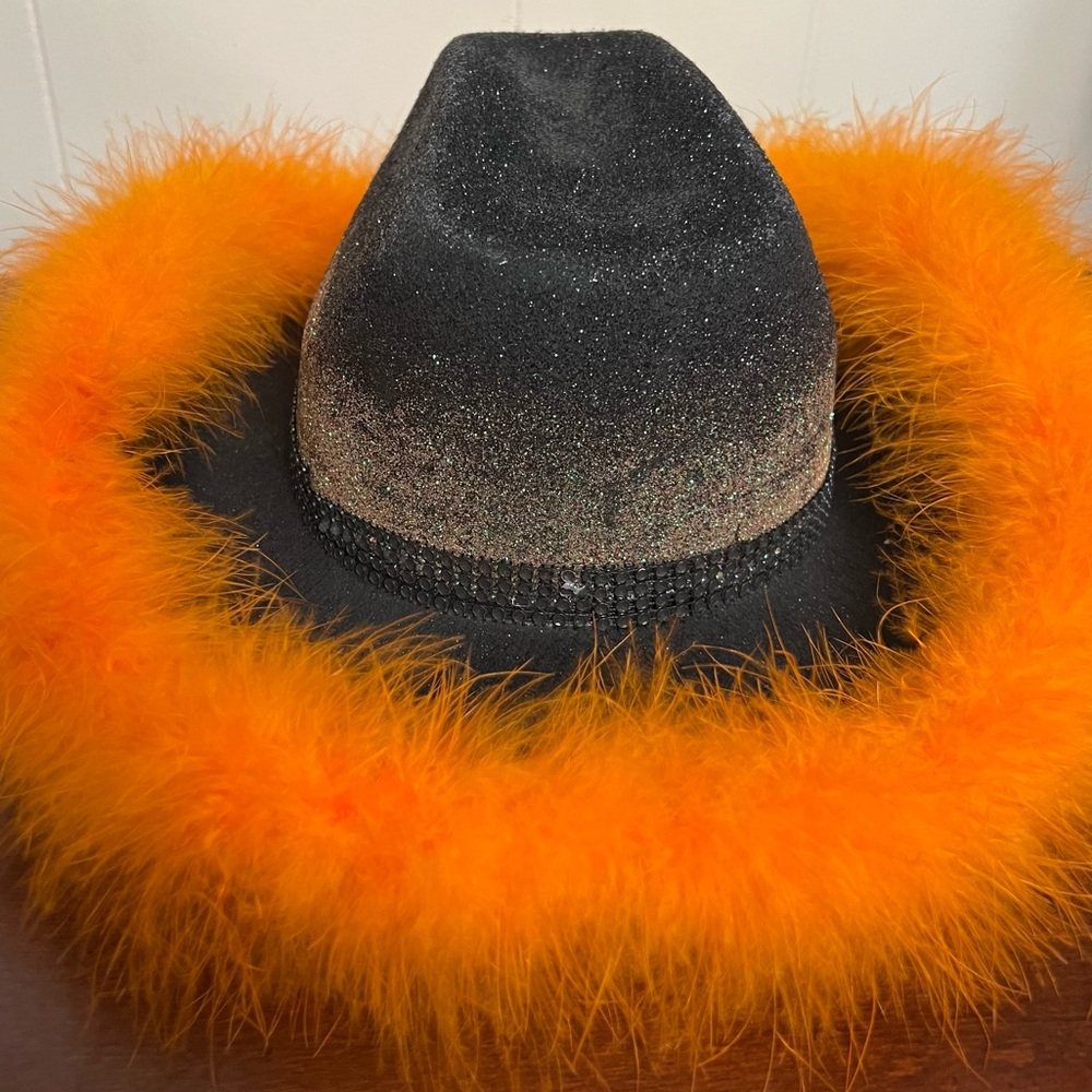 Morgan Wallen custom Handcrafted black & Orange Feather Cowgirl Hat festival - Picture 9 of 14
